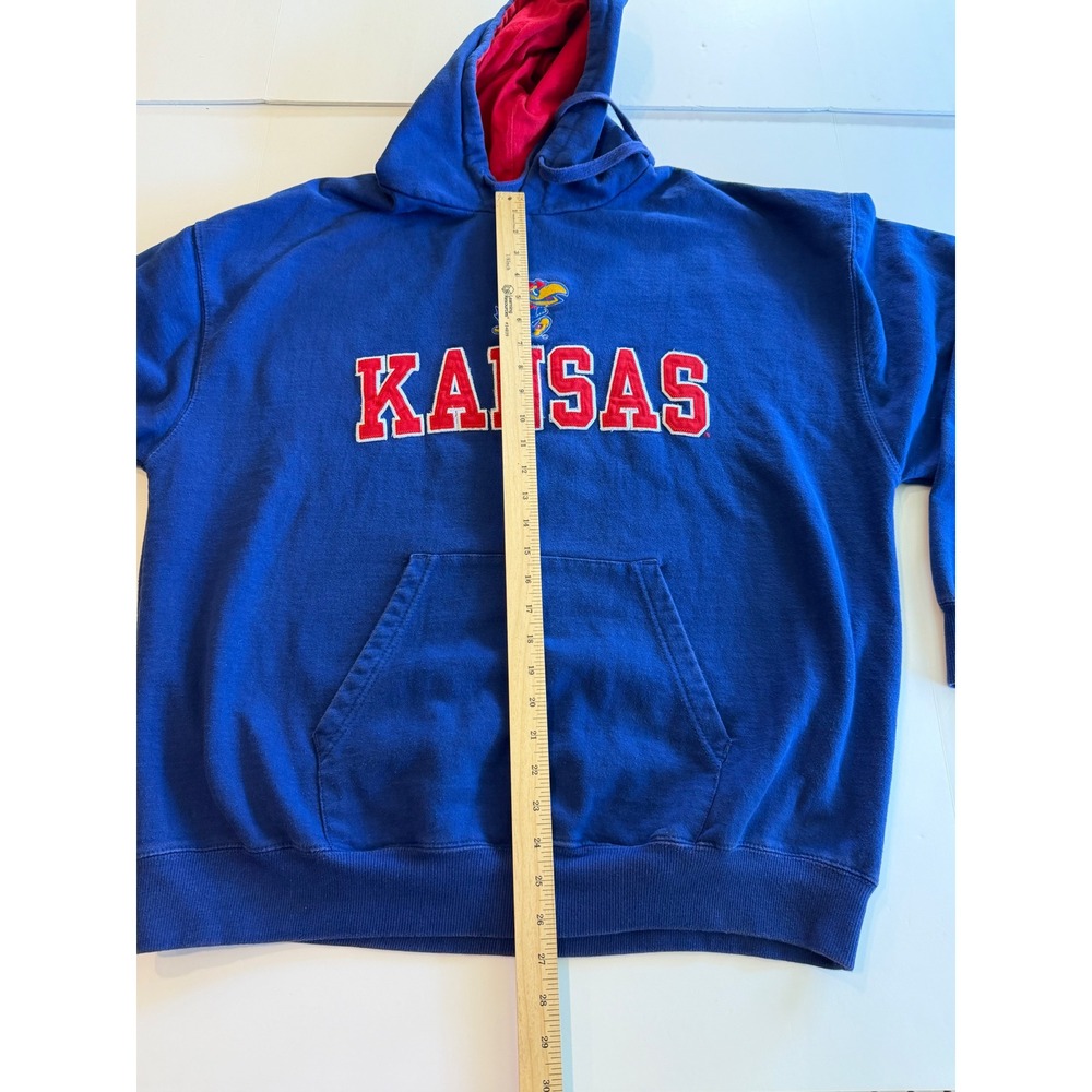 Kansas Jayhawks Hoodie Royal Blue Embroidered Mascot Pullover Sweatshirt Mens XL - Picture 4 of 5